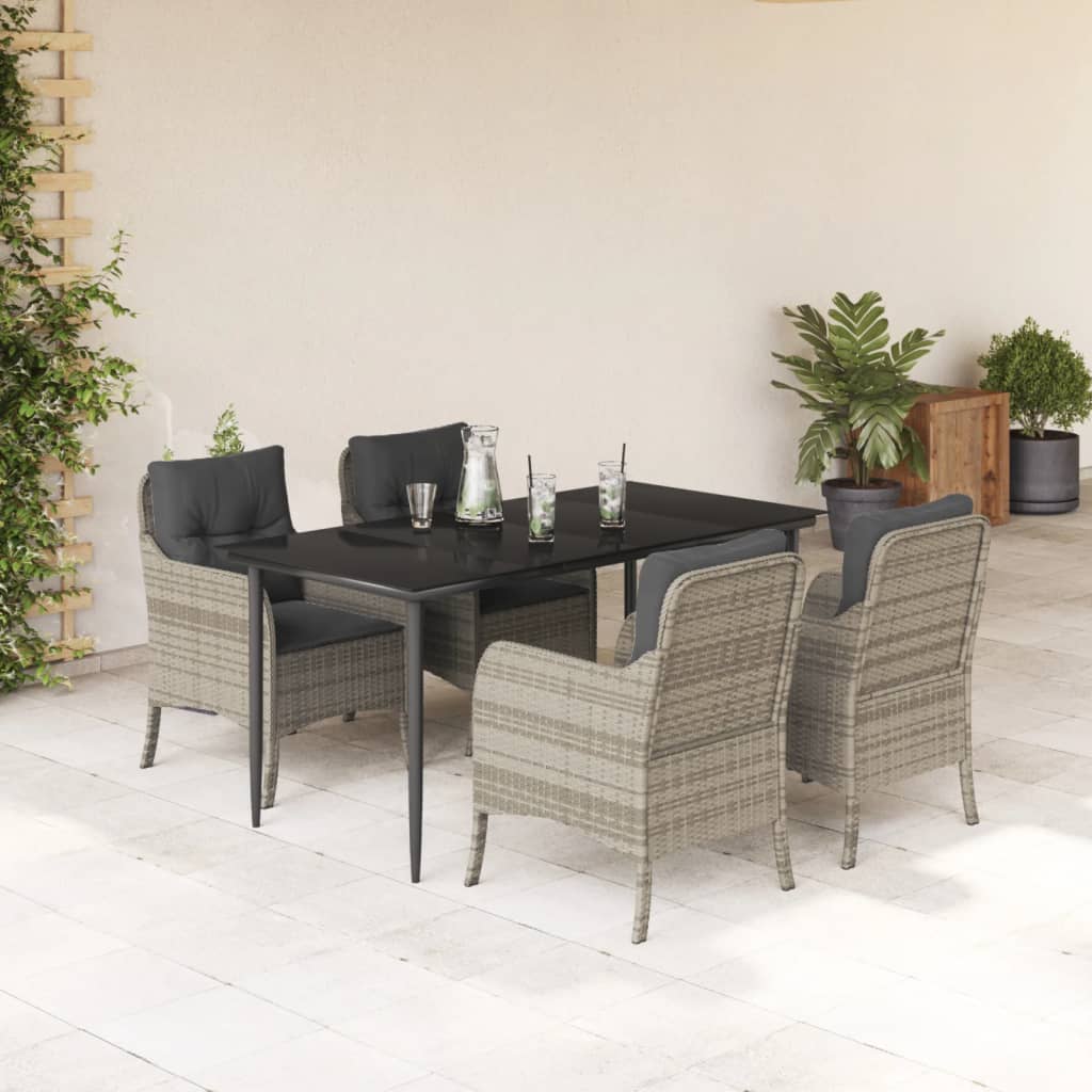 5-tlg. Garten-Essgruppe mit Kissen Hellgrau Poly Rattan
