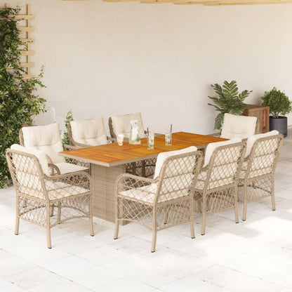 9-tlg. Garten-Essgruppe mit Kissen Beige Poly Rattan