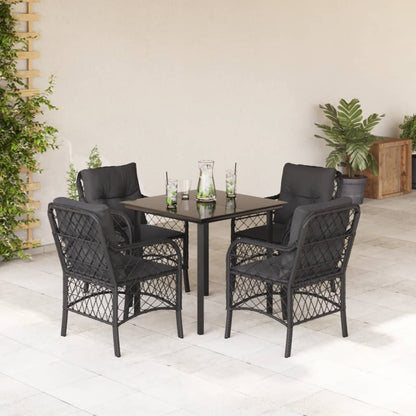 5-tlg. Garten-Essgruppe mit Kissen Schwarz Poly Rattan