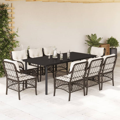 9-tlg. Garten-Essgruppe mit Kissen Braun Poly Rattan