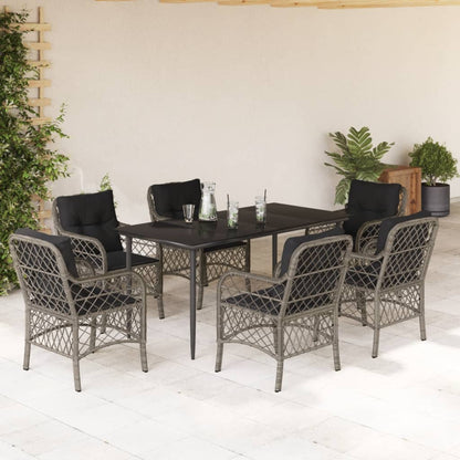 7-tlg. Garten-Essgruppe mit Kissen Grau Poly Rattan