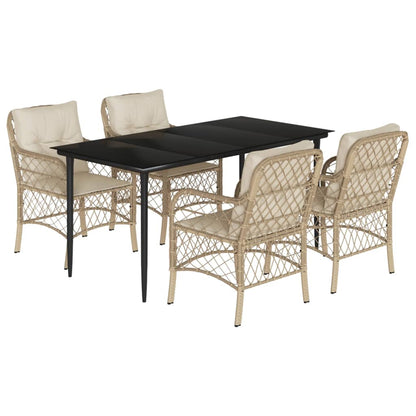 5-tlg. Garten-Essgruppe mit Kissen Beige Poly Rattan