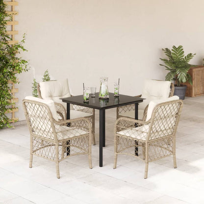 5-tlg. Garten-Essgruppe mit Kissen Beige Poly Rattan