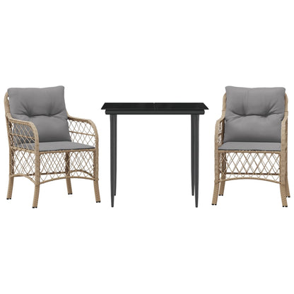 3-tlg. Bistro-Set mit Kissen Beigemischung Poly Rattan