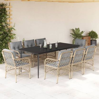 9-tlg. Garten-Essgruppe mit Kissen Beigemischung Poly Rattan