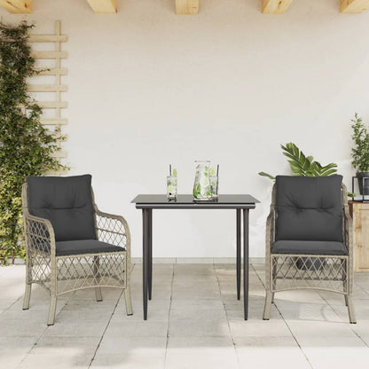 3-tlg. Bistro-Set mit Kissen Hellgrau Poly Rattan