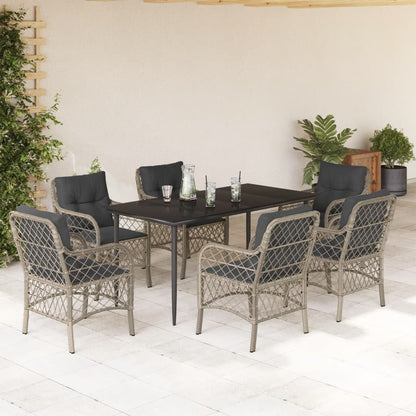 7-tlg. Garten-Essgruppe mit Kissen Hellgrau Poly Rattan