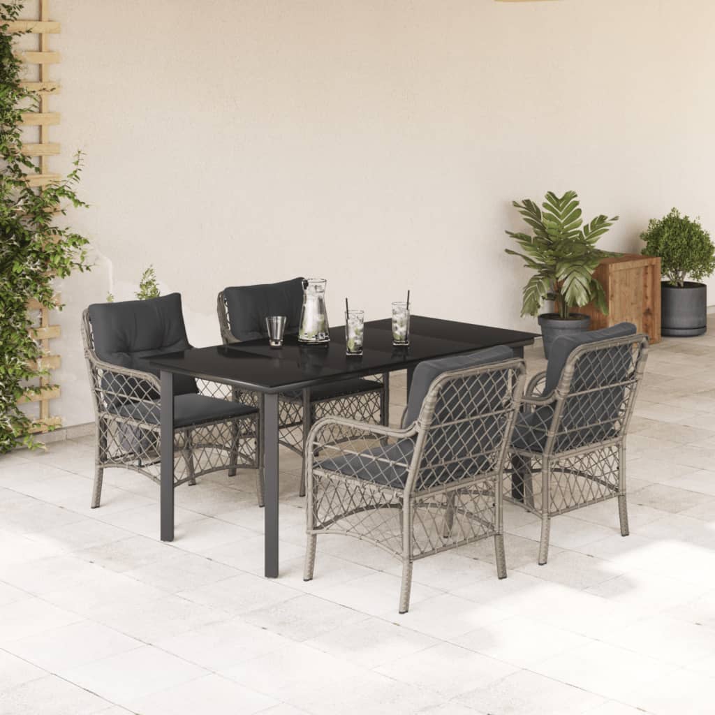 5-tlg. Garten-Essgruppe mit Kissen Hellgrau Poly Rattan