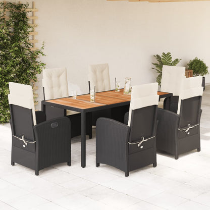 7-tlg. Garten-Essgruppe mit Kissen Schwarz Poly Rattan