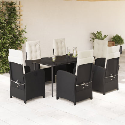 7-tlg. Garten-Essgruppe mit Kissen Schwarz Poly Rattan