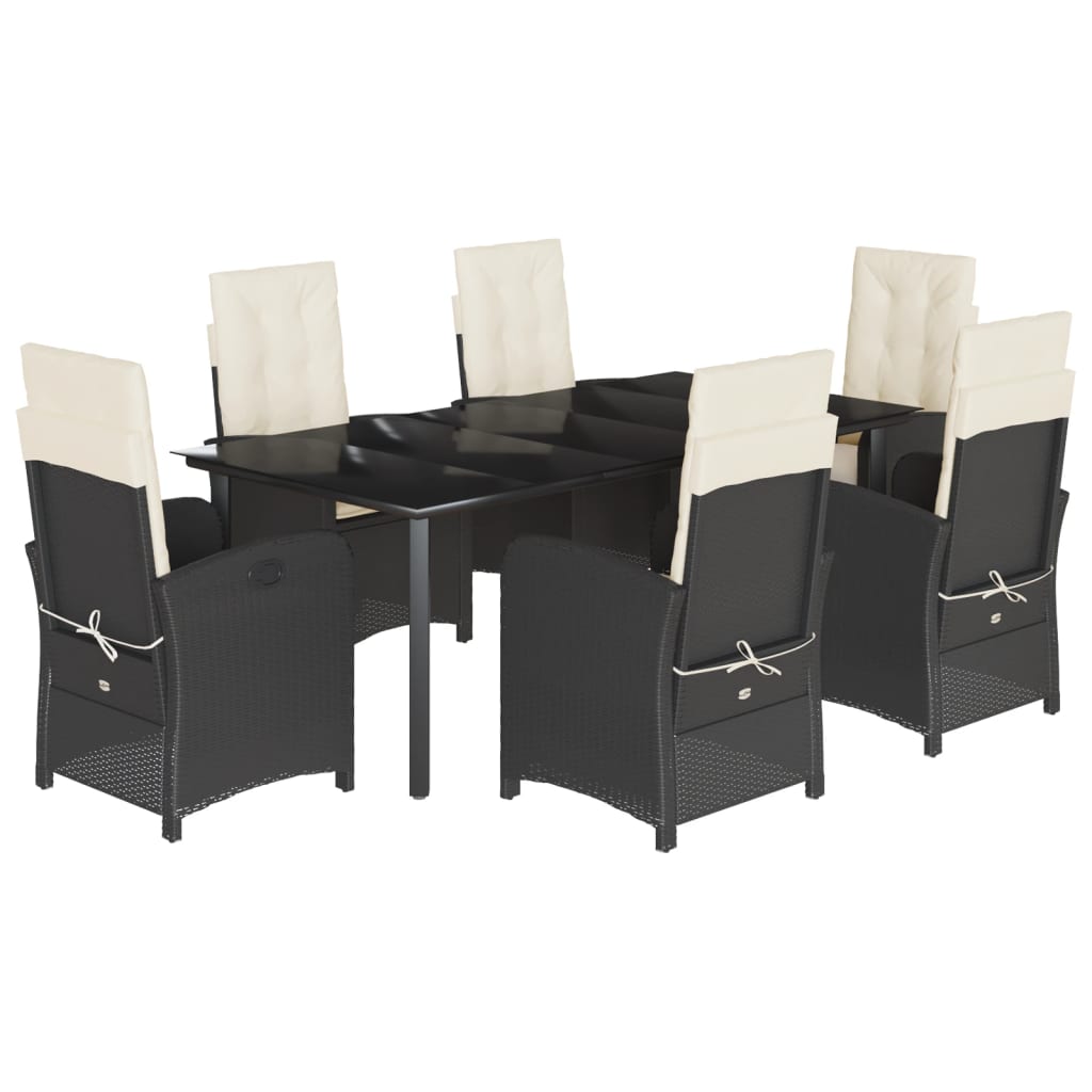 7-tlg. Garten-Essgruppe mit Kissen Schwarz Poly Rattan