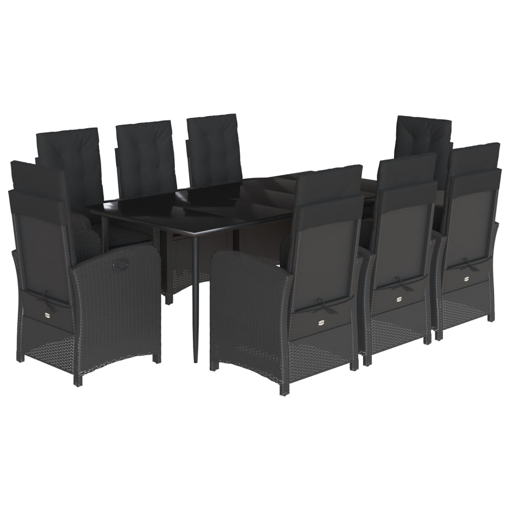 9-tlg. Garten-Essgruppe mit Kissen Schwarz Poly Rattan