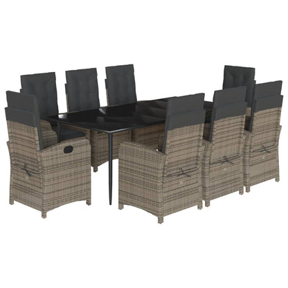 9-tlg. Garten-Essgruppe mit Kissen Grau Poly Rattan