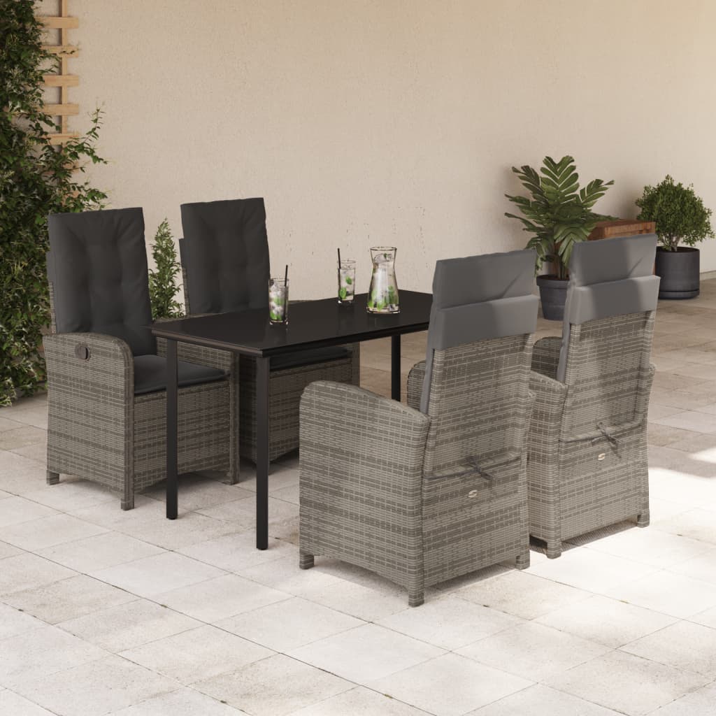 5-tlg. Garten-Essgruppe mit Kissen Grau Poly Rattan