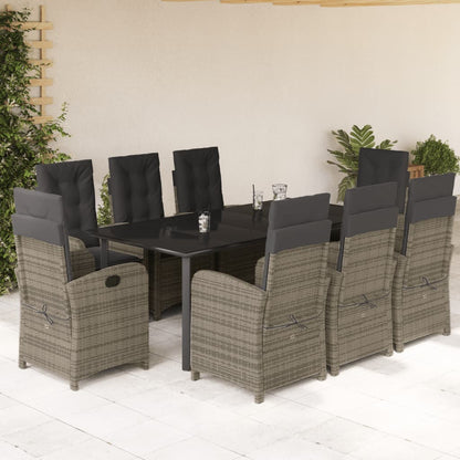 9-tlg. Garten-Essgruppe mit Kissen Grau Poly Rattan