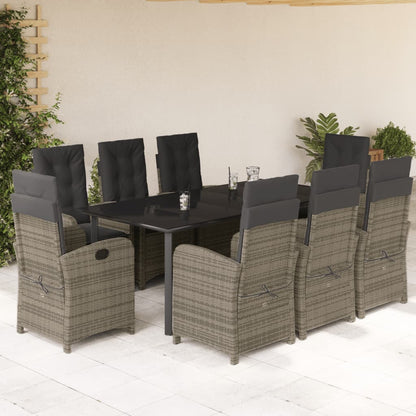 9-tlg. Garten-Essgruppe mit Kissen Grau Poly Rattan