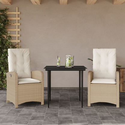 3-tlg. Garten-Essgruppe mit Kissen Beige Poly Rattan