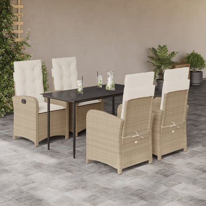 5-tlg. Garten-Essgruppe mit Kissen Beige Poly Rattan
