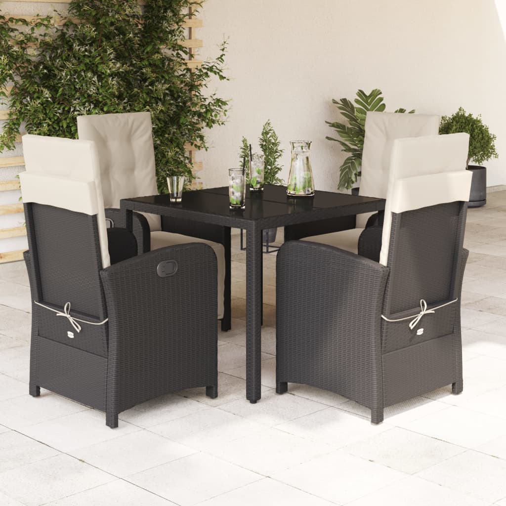 5-tlg. Garten-Essgruppe mit Kissen Schwarz Poly Rattan