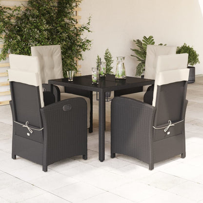 5-tlg. Garten-Essgruppe mit Kissen Schwarz Poly Rattan