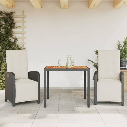 3-tlg. Bistro-Set mit Kissen Schwarz Poly Rattan