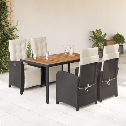 5-tlg. Garten-Essgruppe mit Kissen Schwarz Poly Rattan