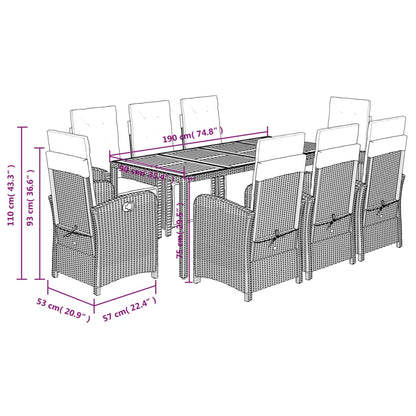 9-tlg. Garten-Essgruppe mit Kissen Schwarz Poly Rattan