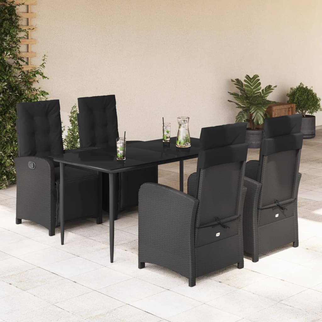 5-tlg. Garten-Essgruppe mit Kissen Schwarz Poly Rattan