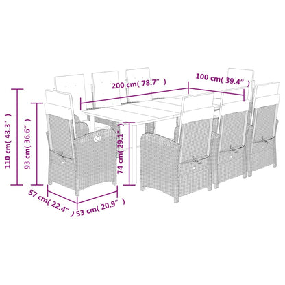 9-tlg. Garten-Essgruppe mit Kissen Schwarz Poly Rattan