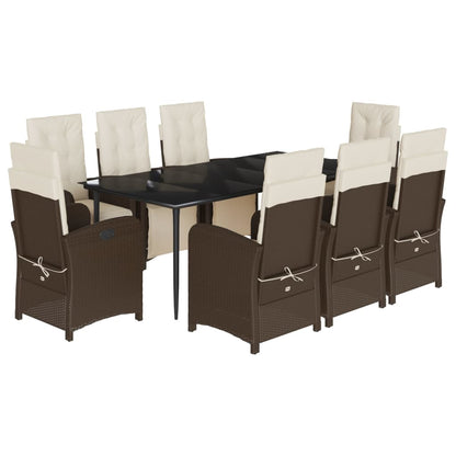 9-tlg. Garten-Essgruppe mit Kissen Braun Poly Rattan