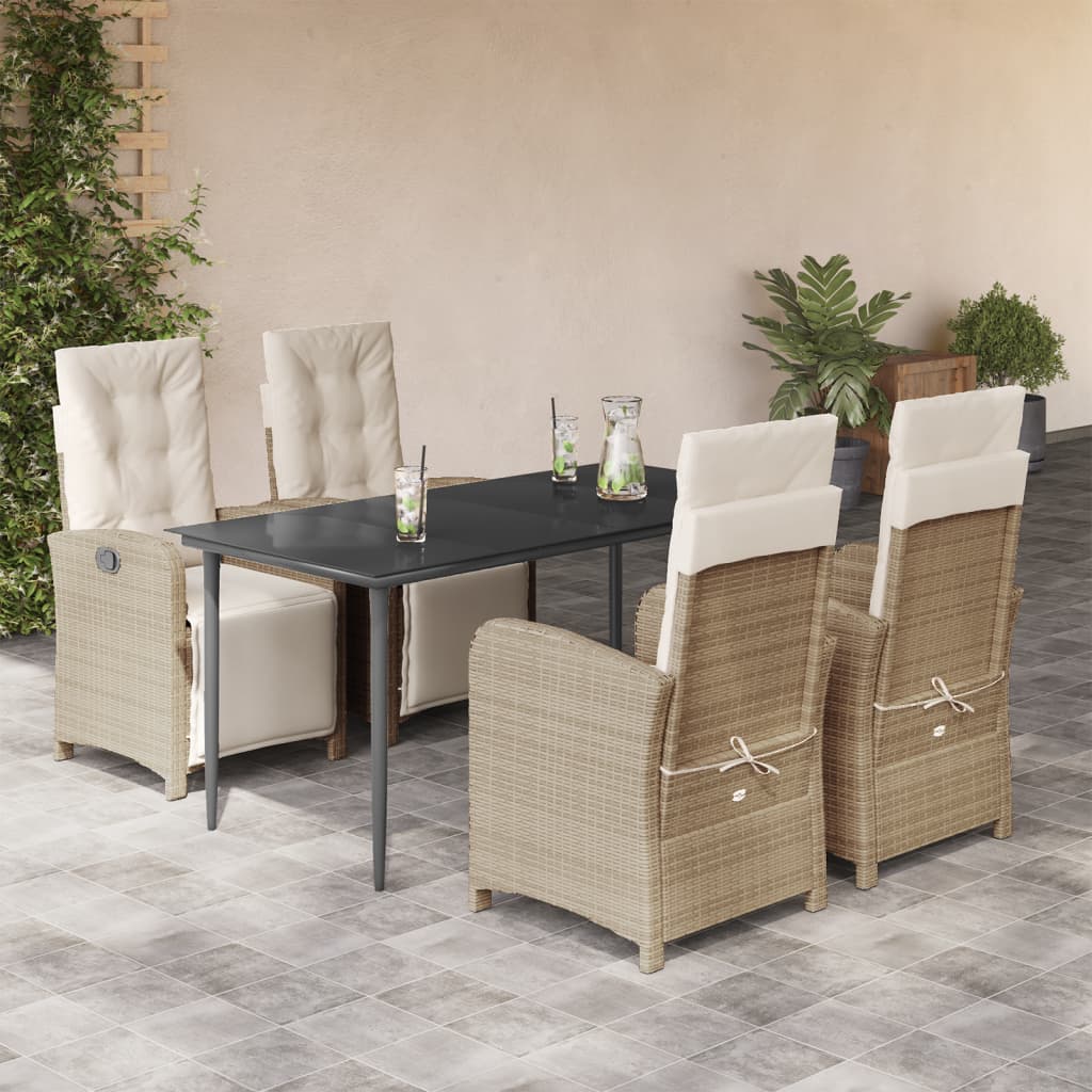 5-tlg. Garten-Essgruppe mit Kissen Beige Poly Rattan