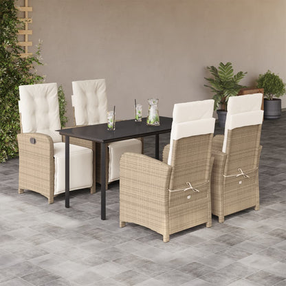 5-tlg. Garten-Essgruppe mit Kissen Beige Poly Rattan
