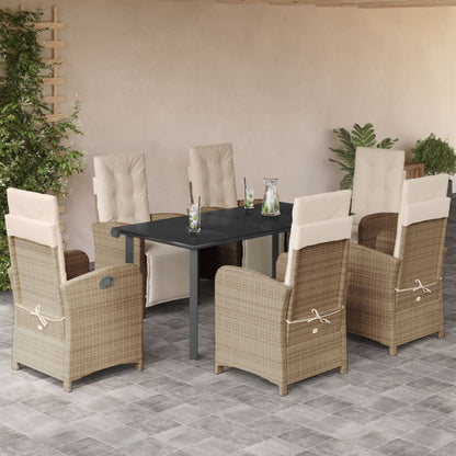 7-tlg. Garten-Essgruppe mit Kissen Beige Poly Rattan