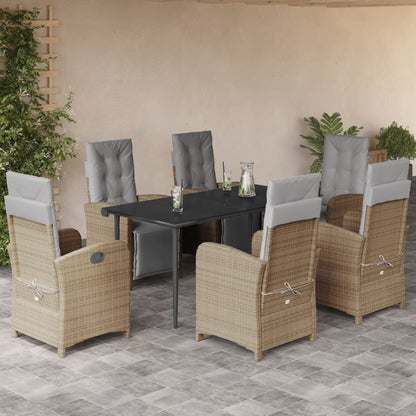 7-tlg. Garten-Essgruppe mit Kissen Beige Poly Rattan