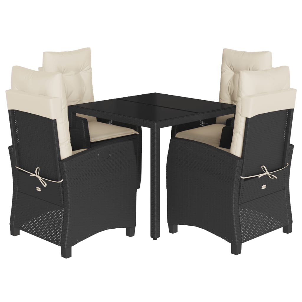 5-tlg. Garten-Essgruppe mit Kissen Schwarz Poly Rattan