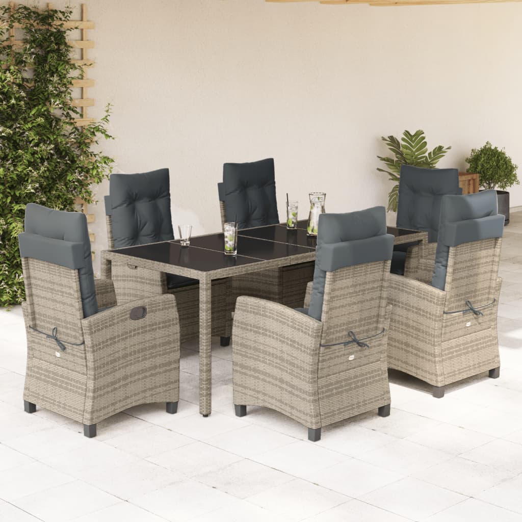 7-tlg. Garten-Essgruppe mit Kissen Grau Poly Rattan