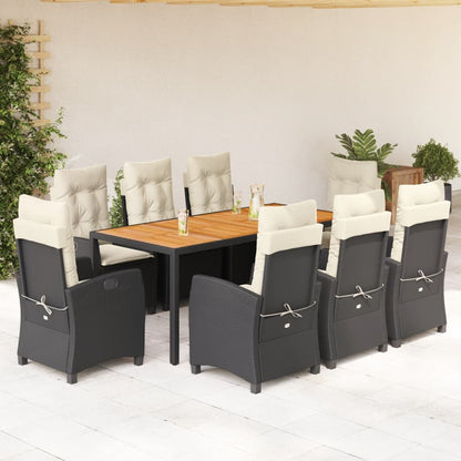 9-tlg. Garten-Essgruppe mit Kissen Schwarz Poly Rattan