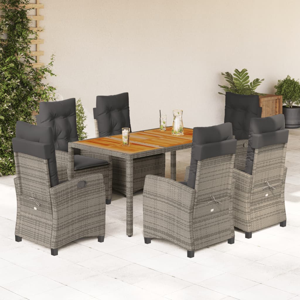 7-tlg. Garten-Essgruppe mit Kissen Grau Poly Rattan