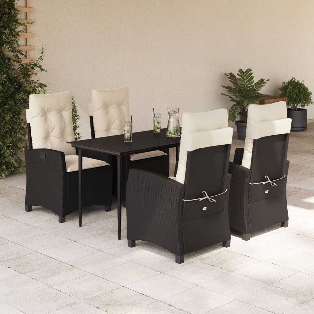 5-tlg. Garten-Essgruppe mit Kissen Schwarz Poly Rattan