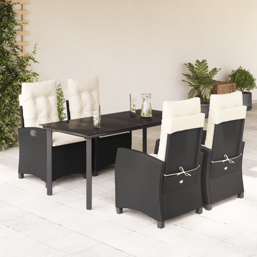 5-tlg. Garten-Essgruppe mit Kissen Schwarz Poly Rattan