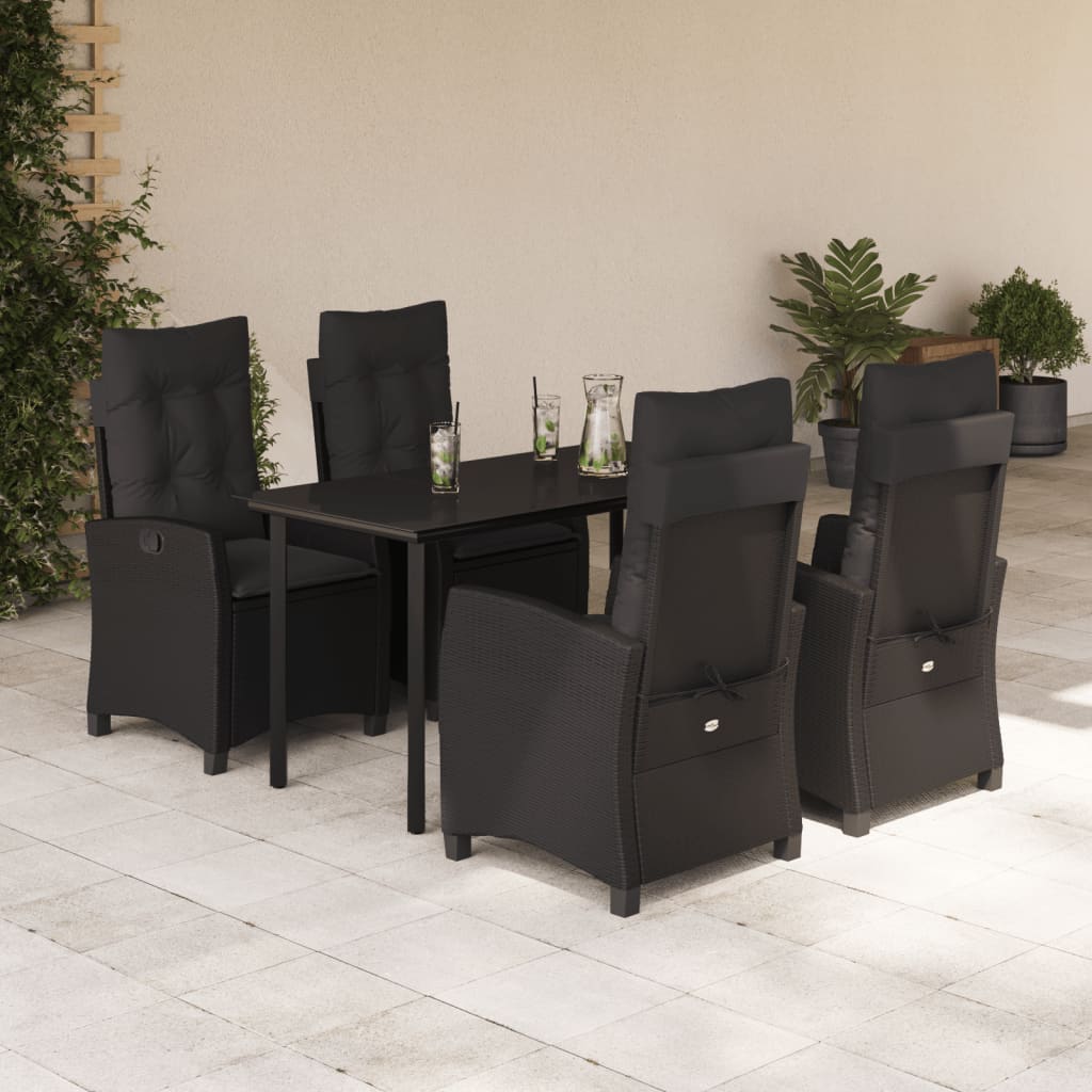 5-tlg. Garten-Essgruppe mit Kissen Schwarz Poly Rattan