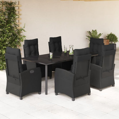 7-tlg. Garten-Essgruppe mit Kissen Schwarz Poly Rattan