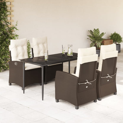 5-tlg. Garten-Essgruppe mit Kissen Braun Poly Rattan