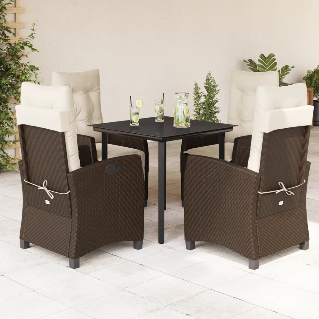 5-tlg. Garten-Essgruppe mit Kissen Braun Poly Rattan