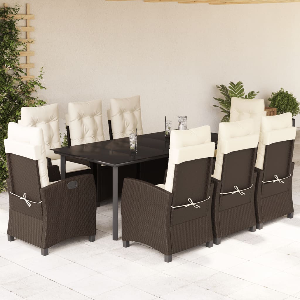 9-tlg. Garten-Essgruppe mit Kissen Braun Poly Rattan