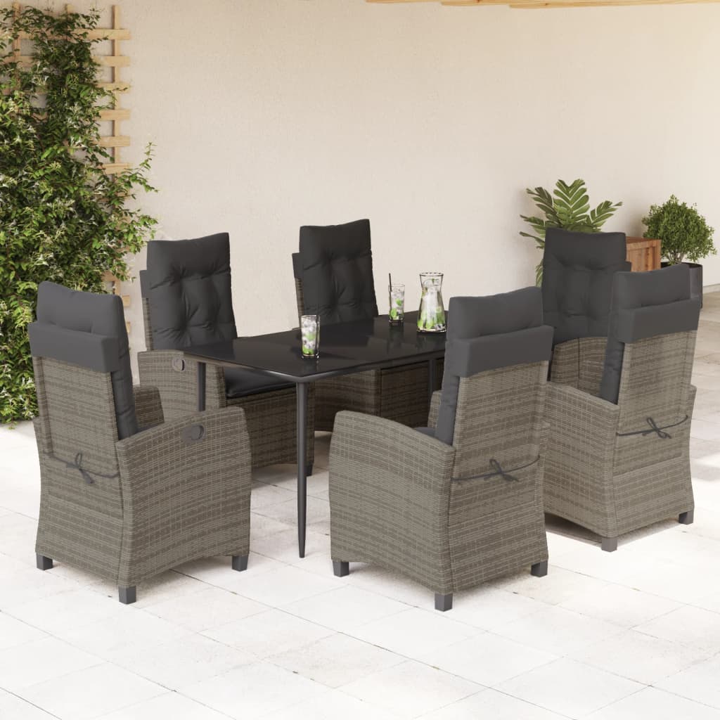 7-tlg. Garten-Essgruppe mit Kissen Grau Poly Rattan