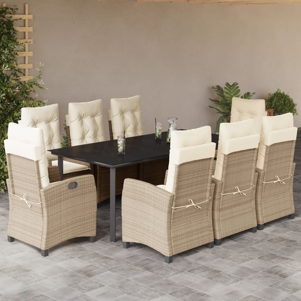 9-tlg. Garten-Essgruppe mit Kissen Beige Poly Rattan