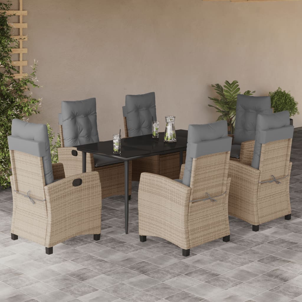 7-tlg. Garten-Essgruppe mit Kissen Beigemischung Poly Rattan