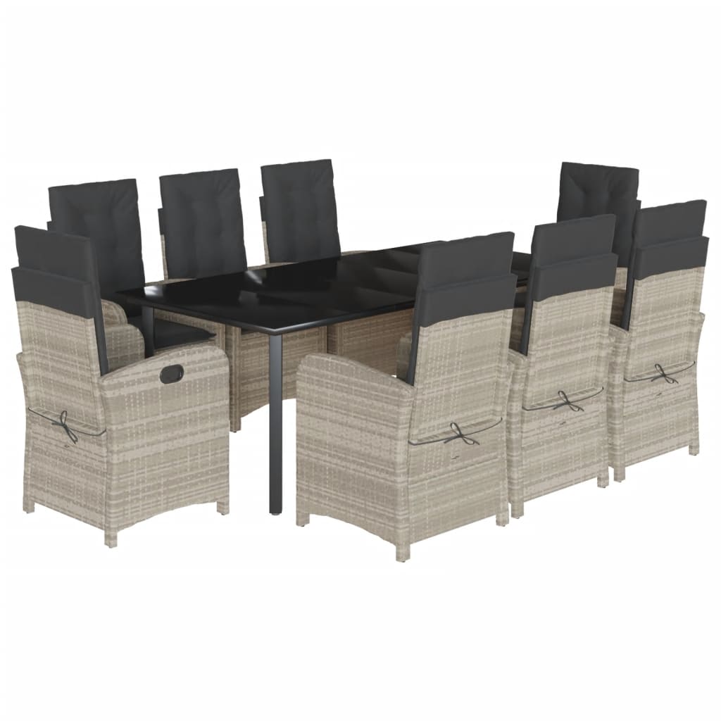 9-tlg. Garten-Essgruppe mit Kissen Hellgrau Poly Rattan