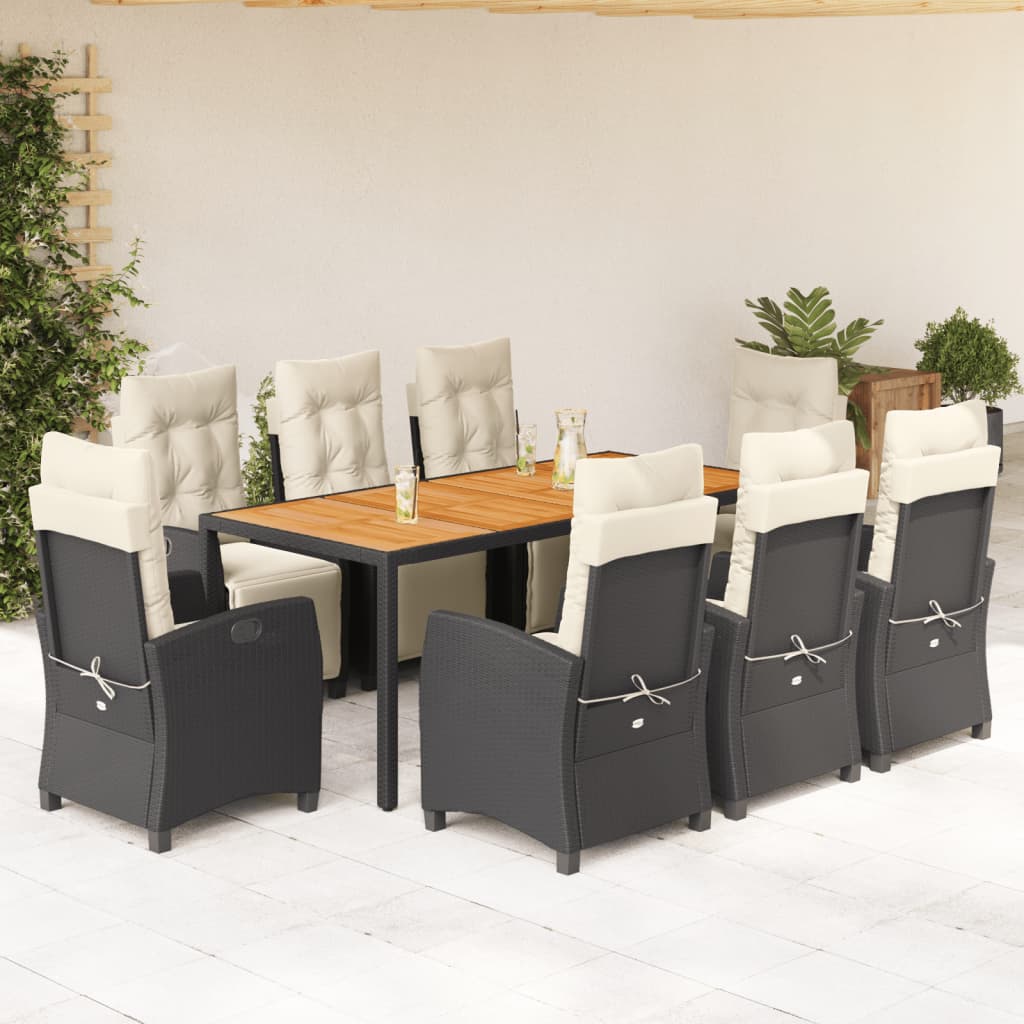 9-tlg. Garten-Essgruppe mit Kissen Schwarz Poly Rattan